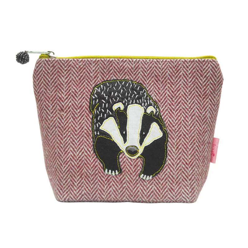 BADGER TWEED MAKEUP BAG Applique & Red