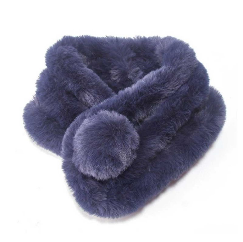 FAUX FUR POMPOM SCARF Navy or Black