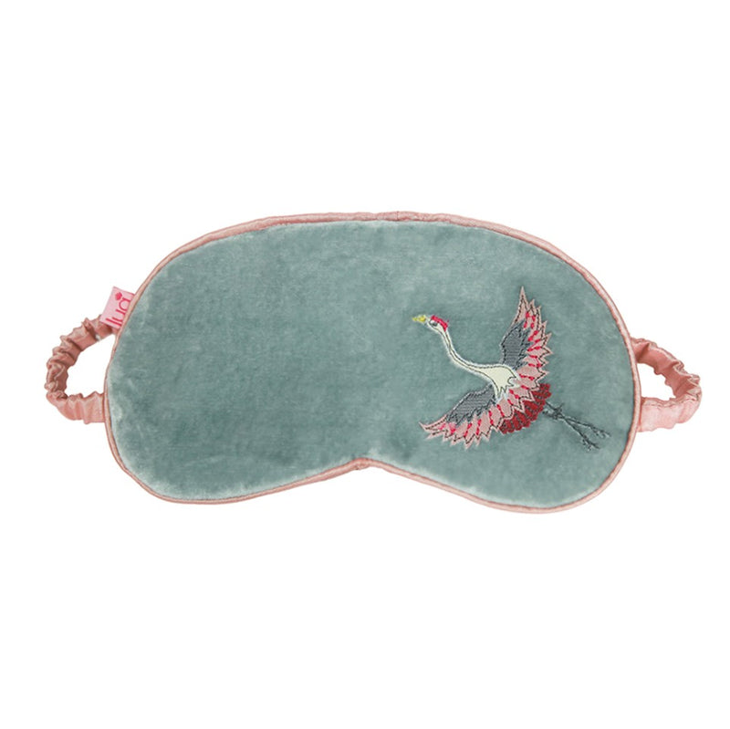 FLYING CRANE VELVET EYE MASK Duck egg blue