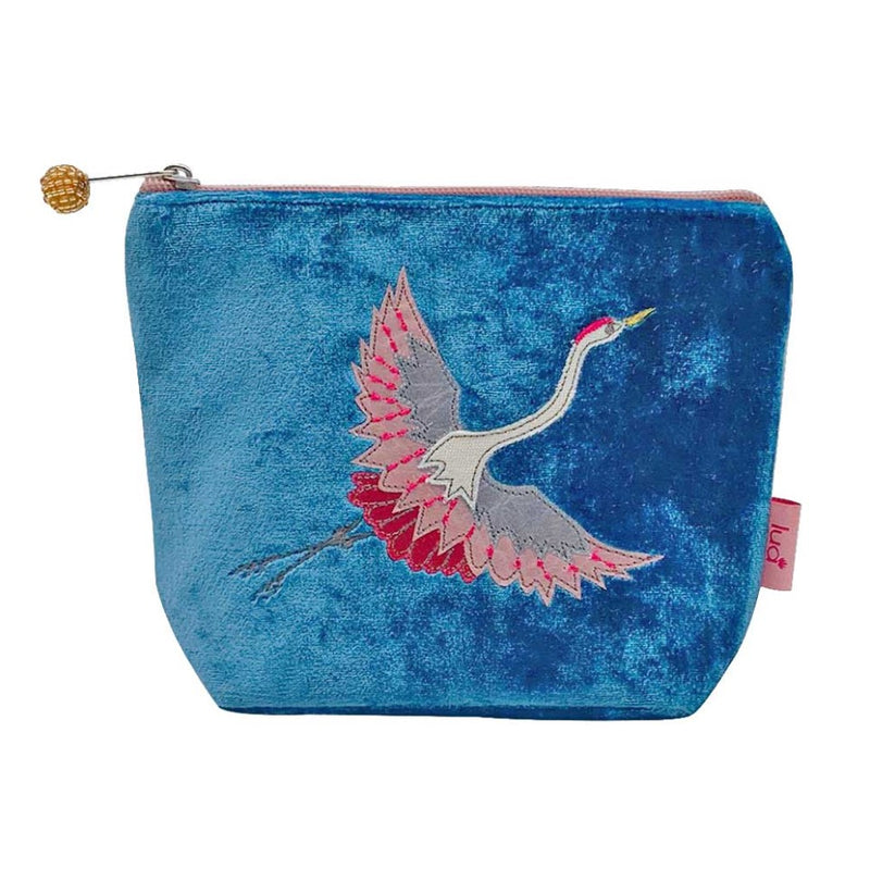 FLYING CRANE VELVET MAKEUP BAG Azure blue