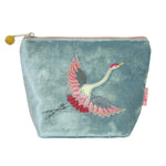 FLYING CRANE VELVET PURSE Duck egg blue