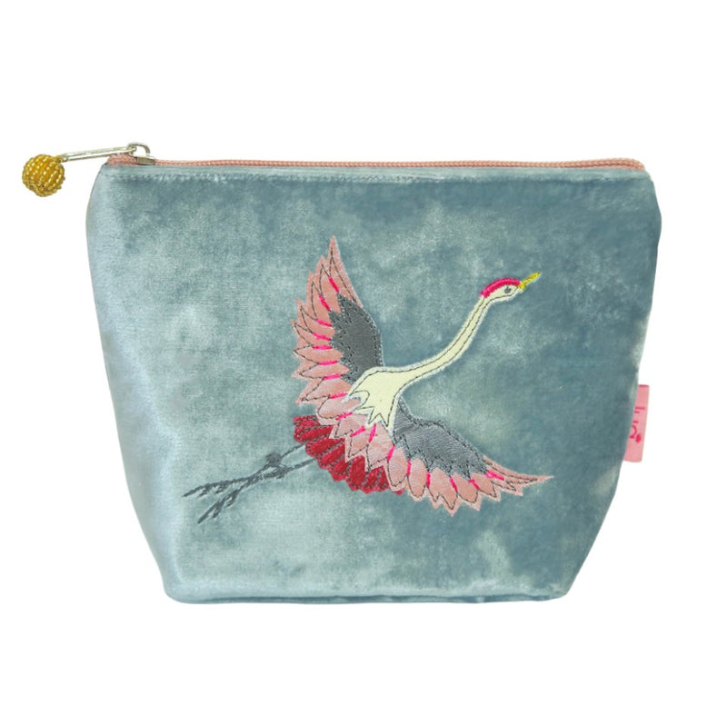 FLYING CRANE VELVET MAKEUP BAG Duck egg blue