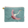 FLYING CRANE VELVET PURSE Duck egg blue