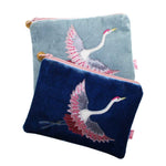 FLYING CRANE VELVET PURSE Azure blue