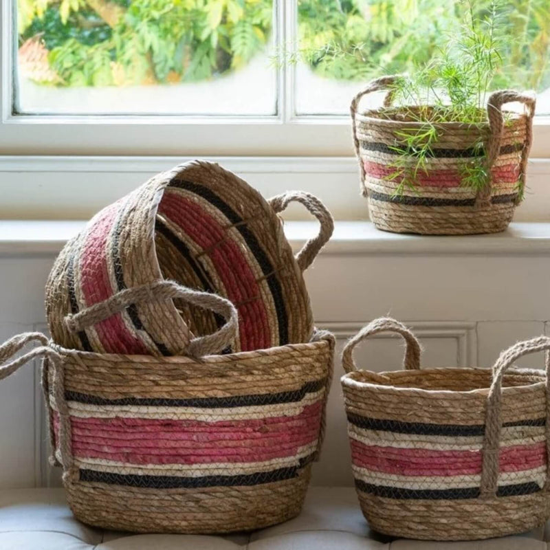 STRAW & CORN BASKETS Rose Stripe