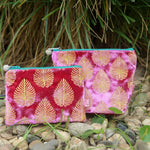 FERN VELVET MAKEUP BAG Cerise & Saffron