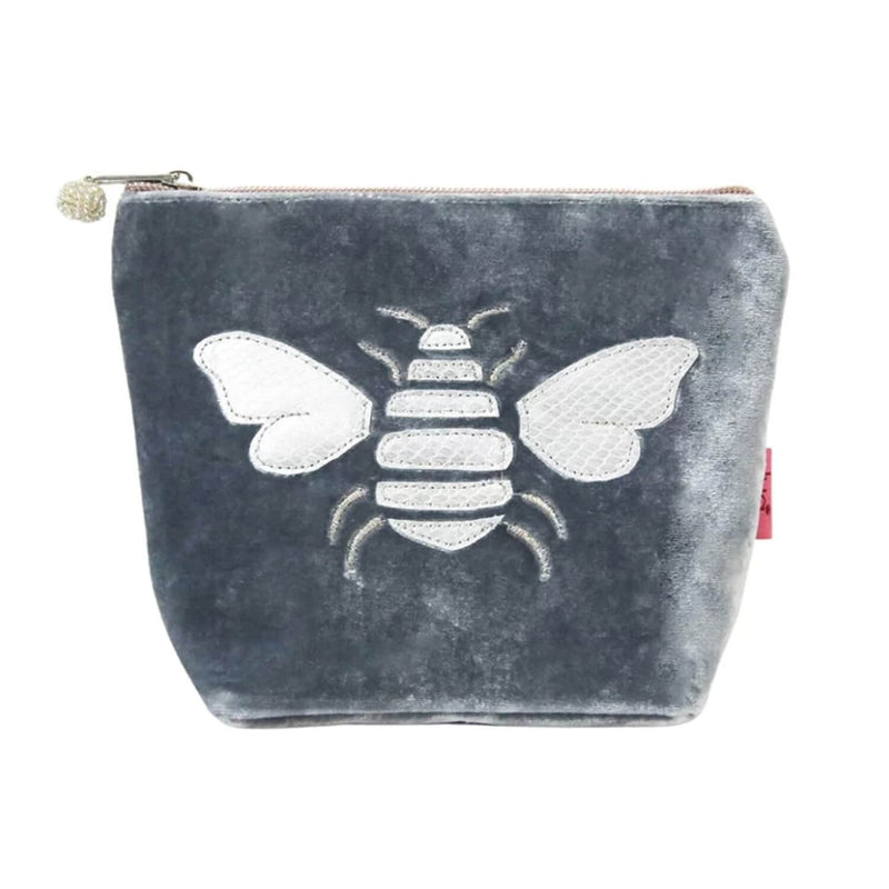 BEE VELVET MAKEUP BAG Silver grey