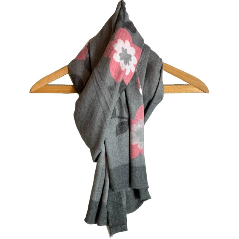 SCARF Grey with Pink Flower