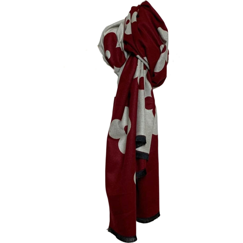 SCARF Dark Red & Cream Flower