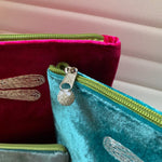 DRAGONFLY VELVET MAKEUP WASH BAG Vivid Aqua